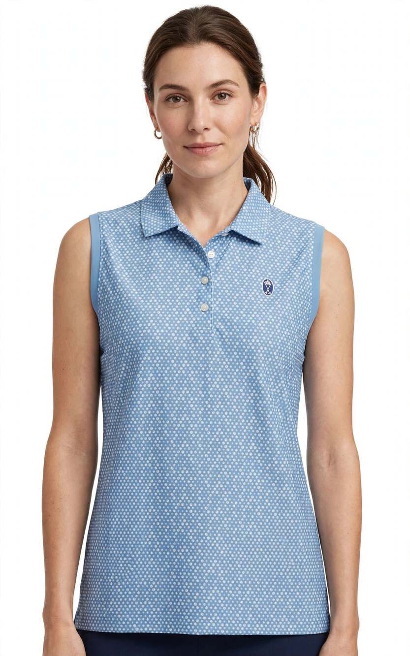 Peter Millar Sleeveless Polo XL Blue Tennis Ball Print Crown Sport Golf Women